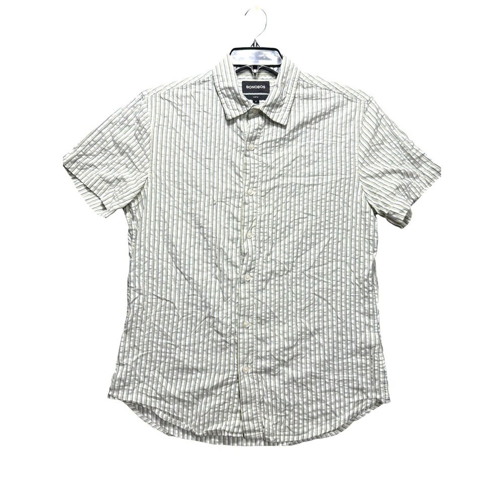 Bonobos Button Up Shirt Mens Medium White Green Striped Seersucker Slim Fit